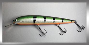 Karikko XXL Glanz-Wobbler, Farbe: Green Perch Silver 026, Länge: 24 cm, schwimmend, von Suomen Uistin The Finnish Lure Company (Jarmo Rapala) - Kopie